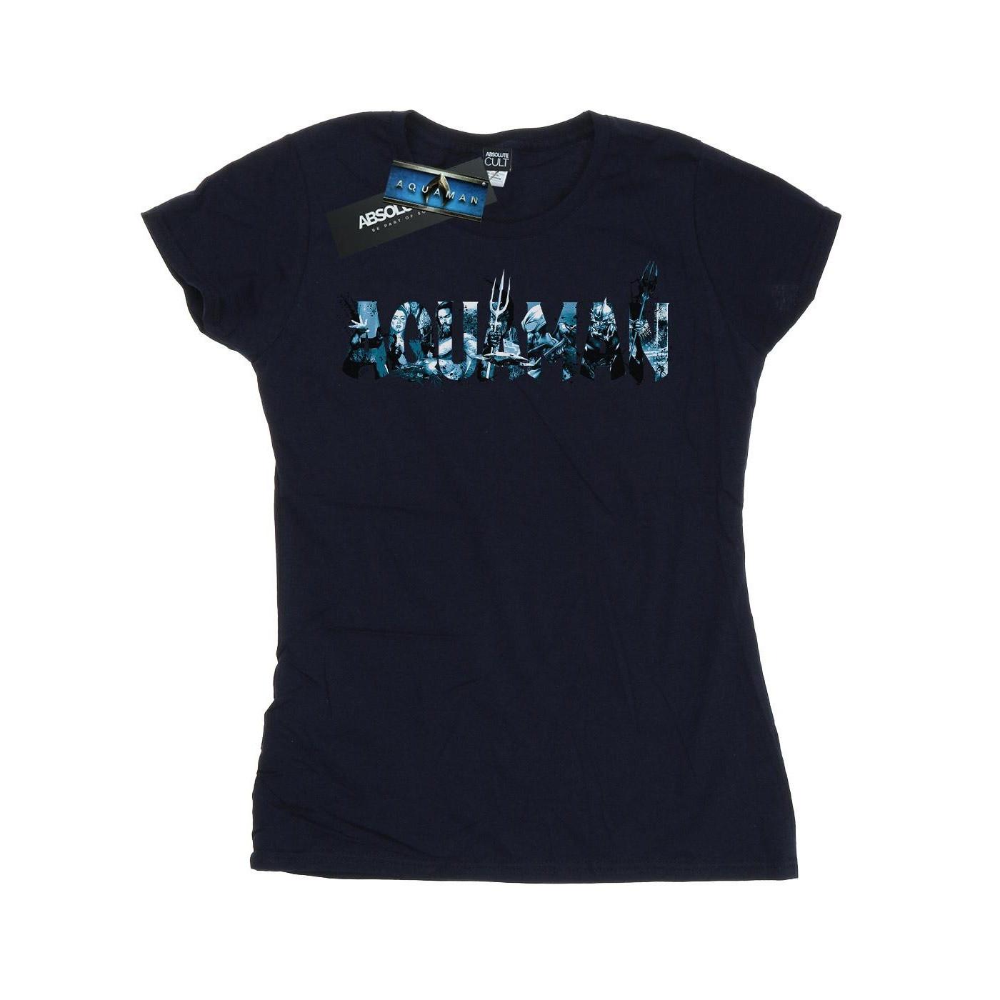 Image of Aquaman Text Logo Tshirt Damen Marine L