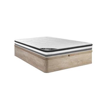 Ensemble 140 x 190 cm sommier coffre naturel clair + matelas ressorts ensachés 5 zones et mémoire de forme ép.28cm - LOUBIO de YSMÉE