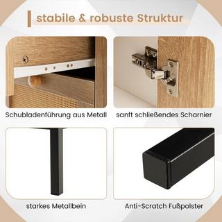 B2X Buffet en rotin, commode avec 1 porte et 3 tiroirs, meuble de cuisine 80 x 35 x 80,5 cm blanc + naturel  