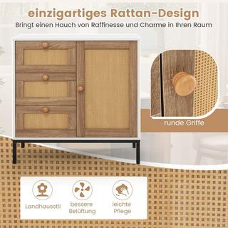 B2X Buffet en rotin, commode avec 1 porte et 3 tiroirs, meuble de cuisine 80 x 35 x 80,5 cm blanc + naturel  