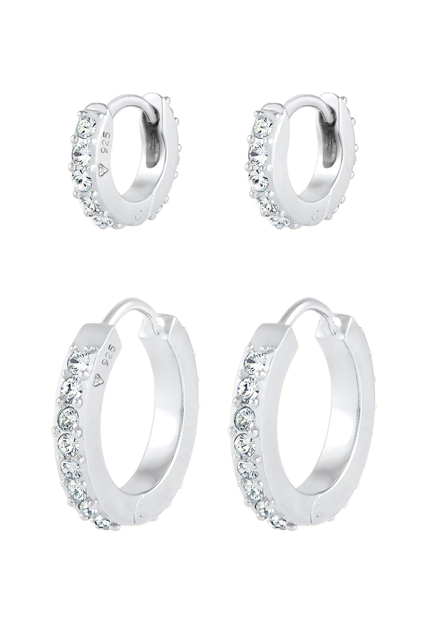 Image of Ohrringe 2er Set Creolen Kristalle Damen Silber ONE SIZE