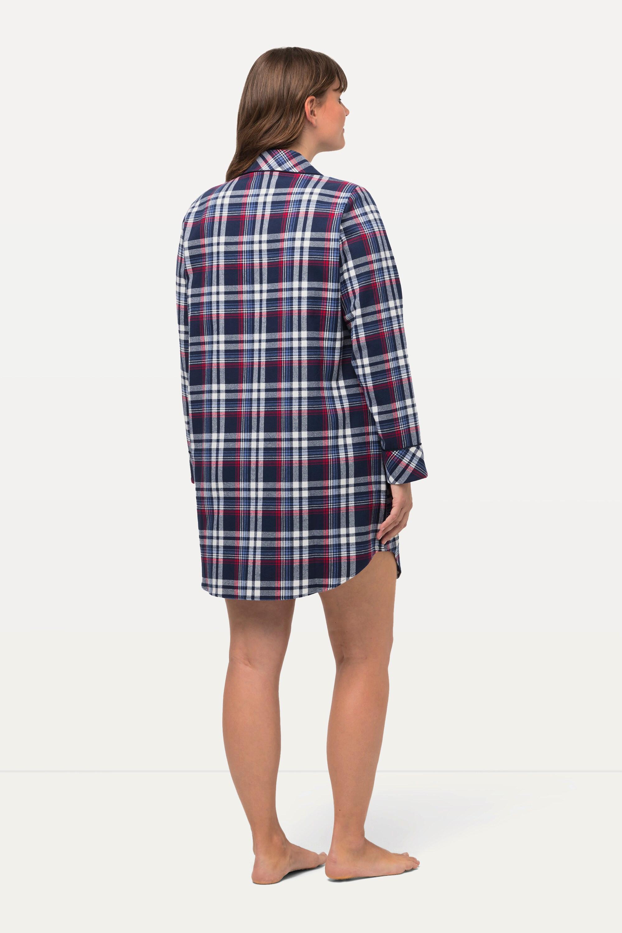 Ulla Popken  Chemise de nuit en flanelle, motif à carreaux, col à revers, manches longues 