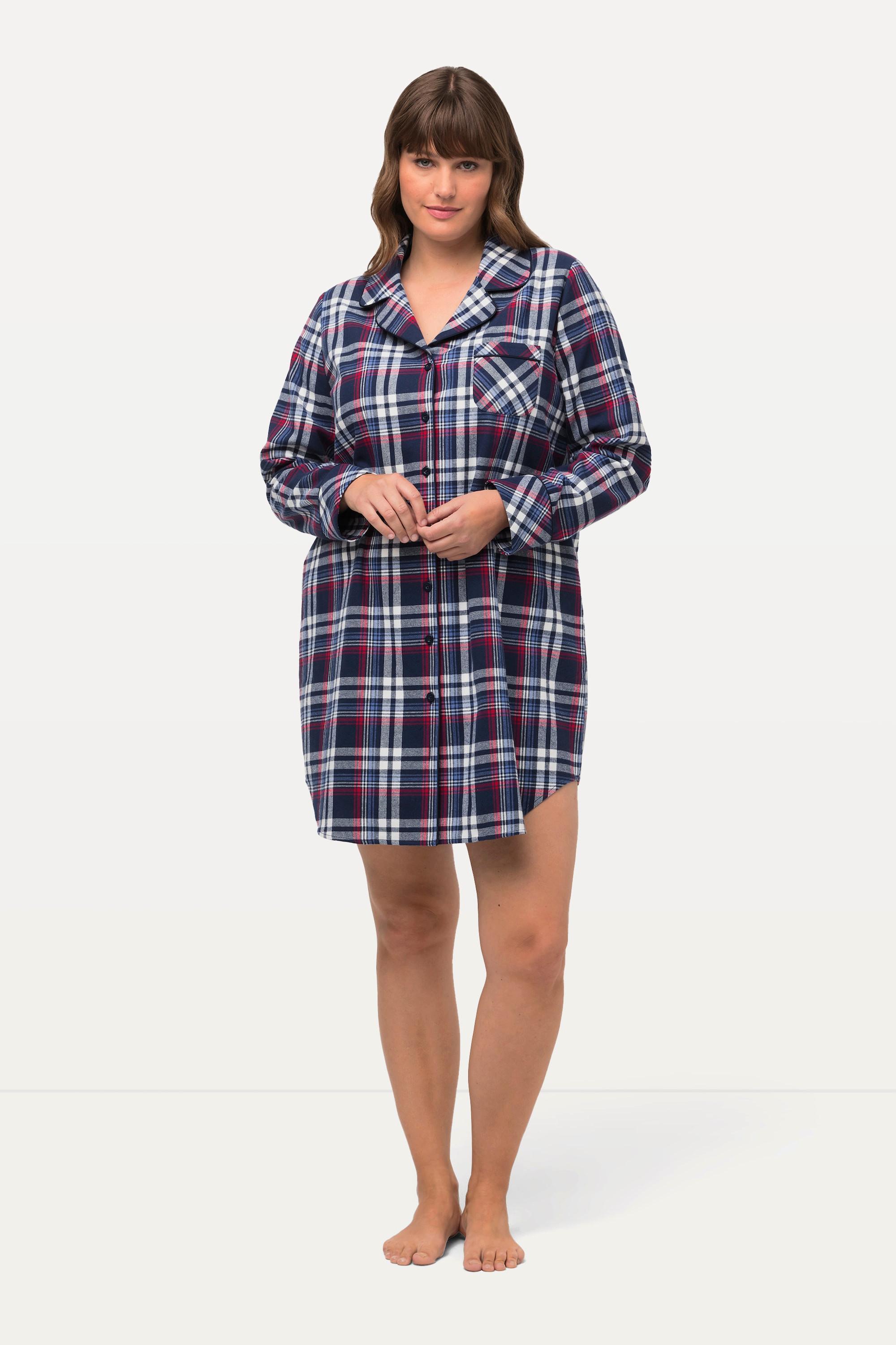 Ulla Popken  Chemise de nuit en flanelle, motif à carreaux, col à revers, manches longues 