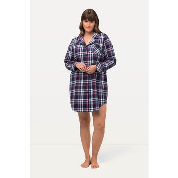 Chemise de nuit en flanelle, motif à carreaux, col à revers, manches longues