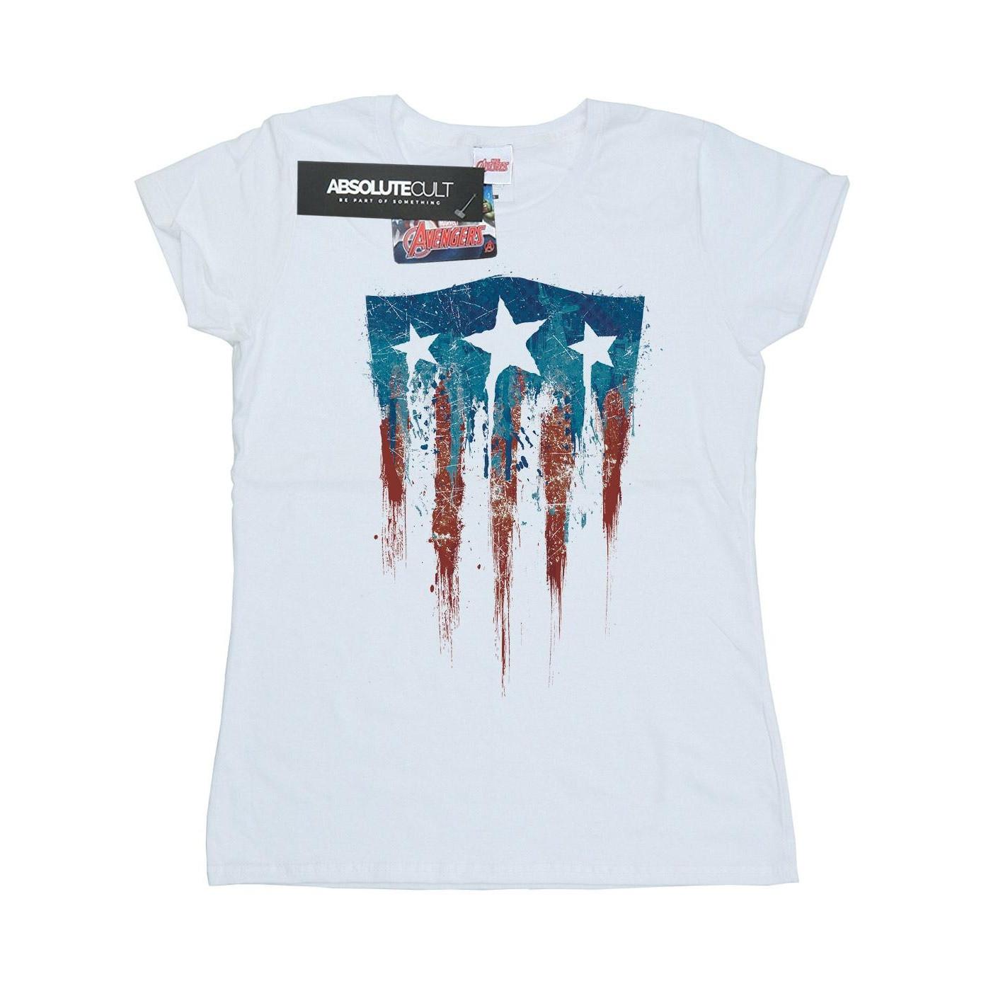 Image of Captain America Flag Shield Tshirt Damen Weiss XXL