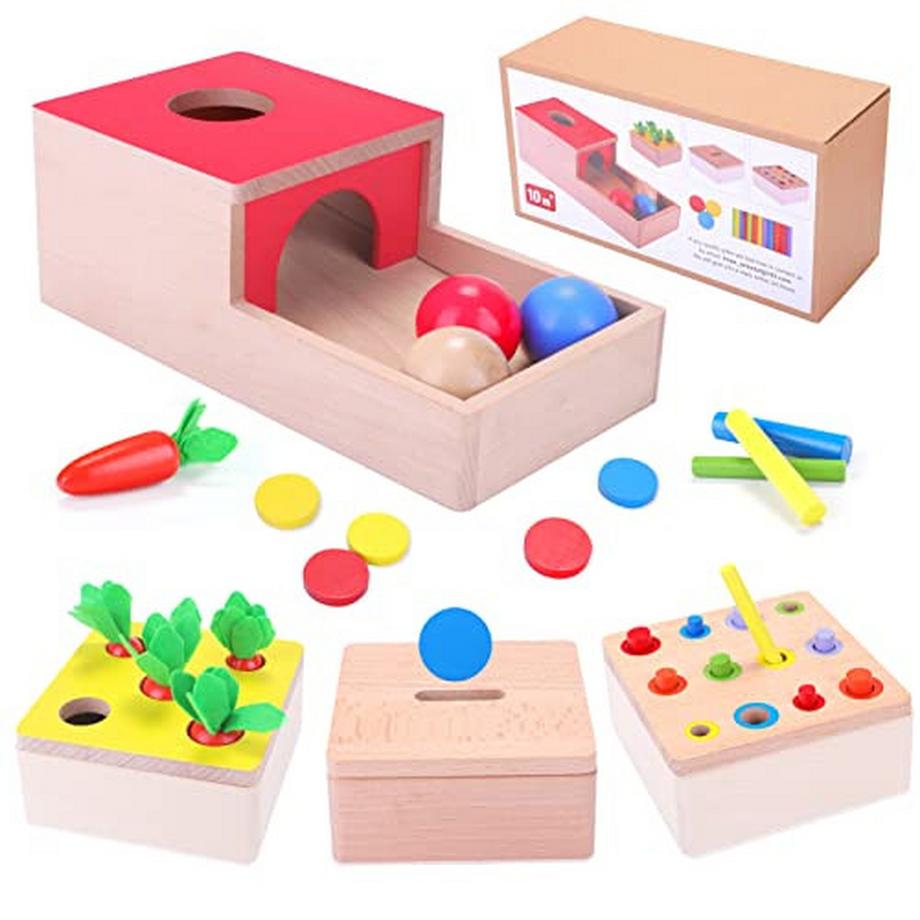 Holzspielzeug | 4 IN 1 Baby-Motorik-Spielzeug | Objektbeständigkeit Sortierspiel Holzpuzzle für Kinder