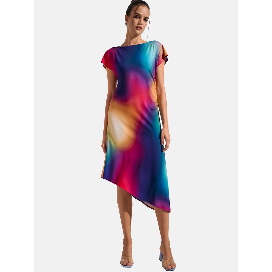 Asymmetrisches Sommerkleid mit kurzen Ärmeln Olympia