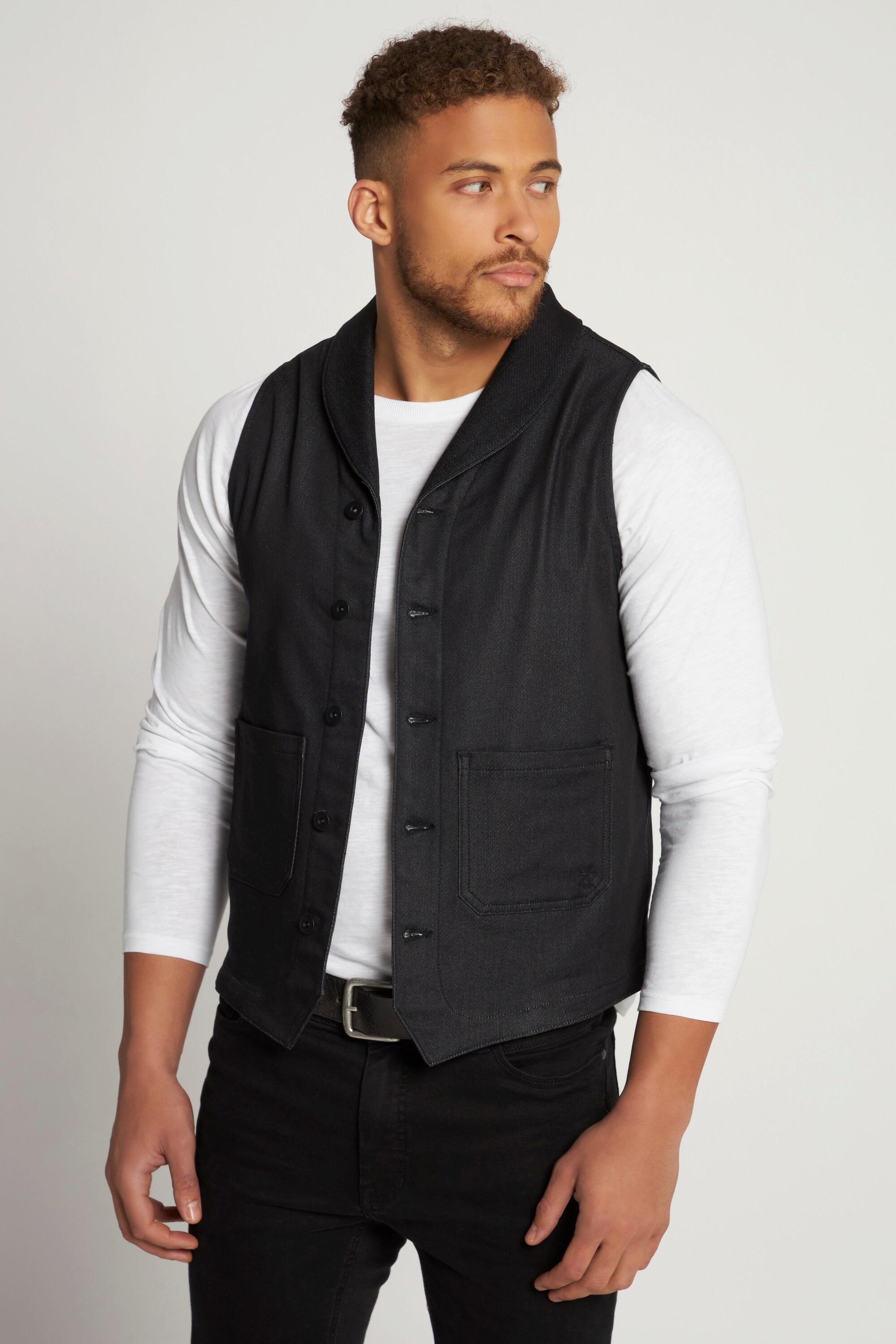 JP1880  Gilet con jeans, colletto a scialle e due tasche 