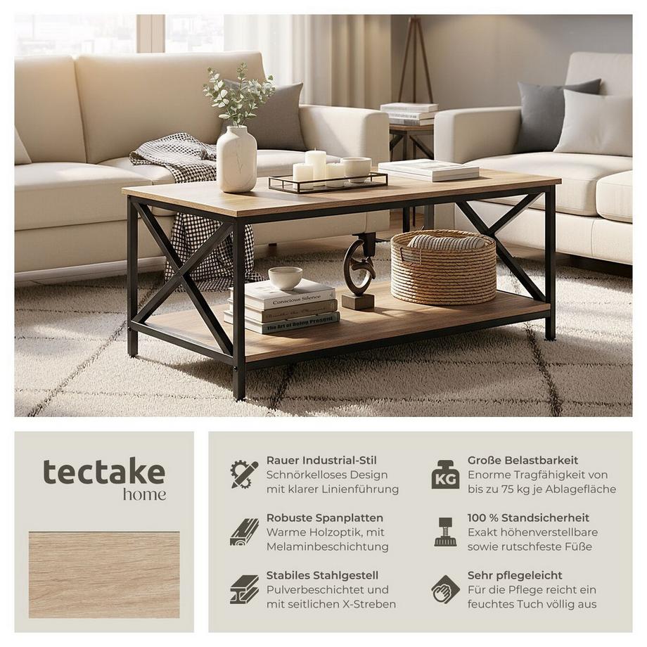 Tectake Couchtisch Pittsburgh Industrial Style Holz und Stahl  