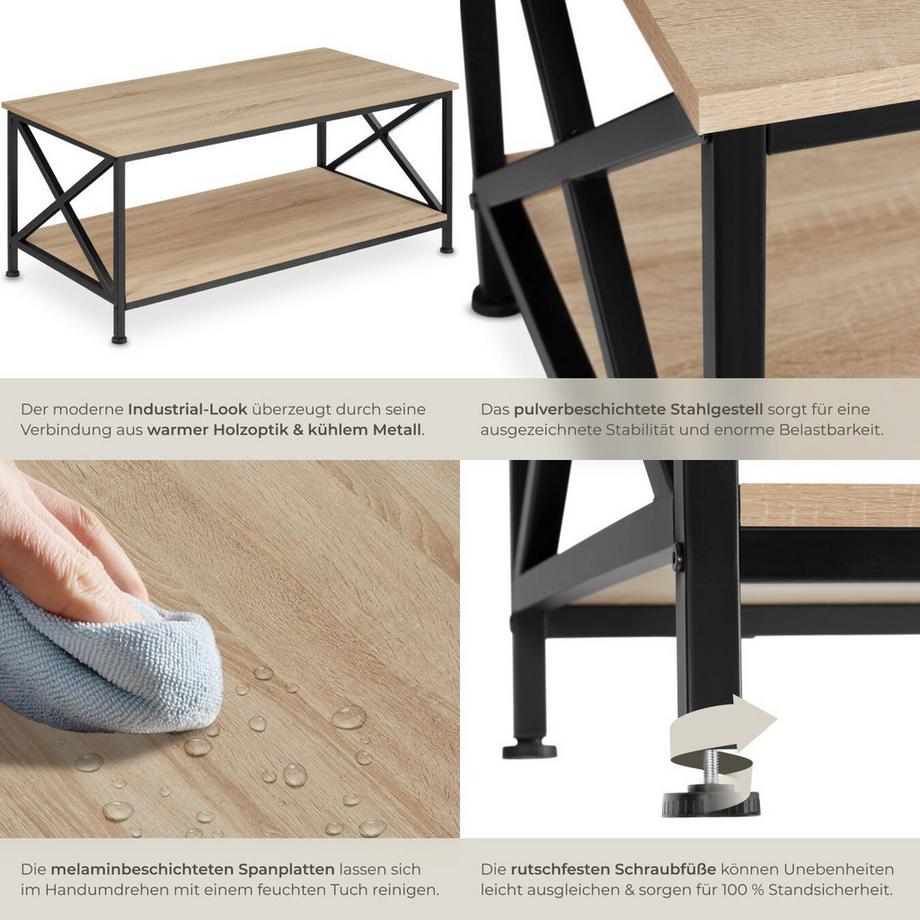 Tectake Couchtisch Pittsburgh Industrial Style Holz und Stahl  