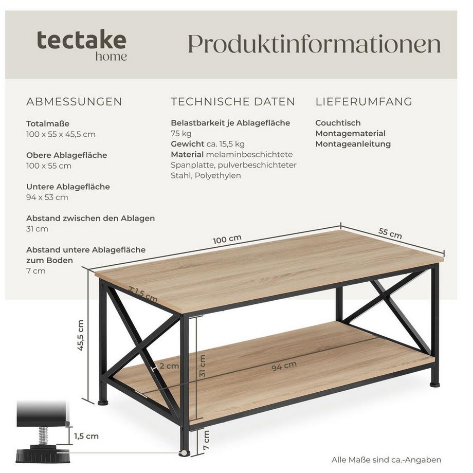 Tectake Couchtisch Pittsburgh Industrial Style Holz und Stahl  