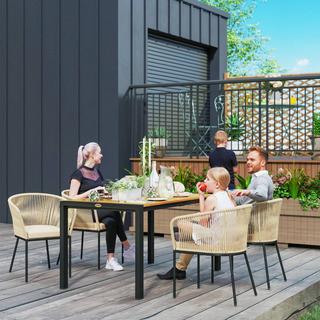 Northio Ensemble de salon de jardin en polyrotin 5 pièces pour 4 personnes, meubles de balcon résistants aux intempéries avec table, 4 chaises, coussins d'assise amovibles, meubles de patio d'extérieur, ensemble de salon pour balcon, jardin, bois naturel + kaki |  