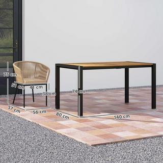 Northio Ensemble de salon de jardin en polyrotin 5 pièces pour 4 personnes, meubles de balcon résistants aux intempéries avec table, 4 chaises, coussins d'assise amovibles, meubles de patio d'extérieur, ensemble de salon pour balcon, jardin, bois naturel + kaki |  