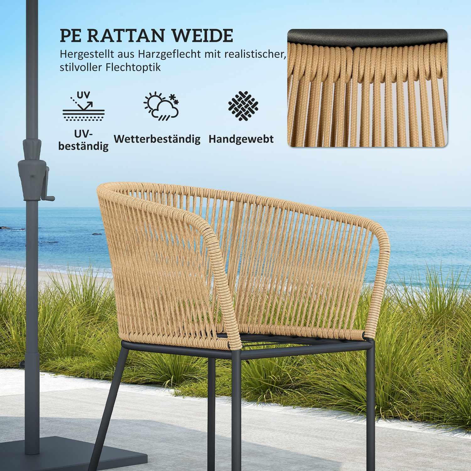 Northio Ensemble de salon de jardin en polyrotin 5 pièces pour 4 personnes, meubles de balcon résistants aux intempéries avec table, 4 chaises, coussins d'assise amovibles, meubles de patio d'extérieur, ensemble de salon pour balcon, jardin, bois naturel + kaki |  