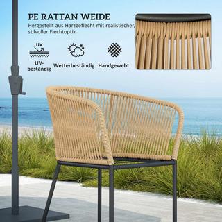 Northio Ensemble de salon de jardin en polyrotin 5 pièces pour 4 personnes, meubles de balcon résistants aux intempéries avec table, 4 chaises, coussins d'assise amovibles, meubles de patio d'extérieur, ensemble de salon pour balcon, jardin, bois naturel + kaki |  