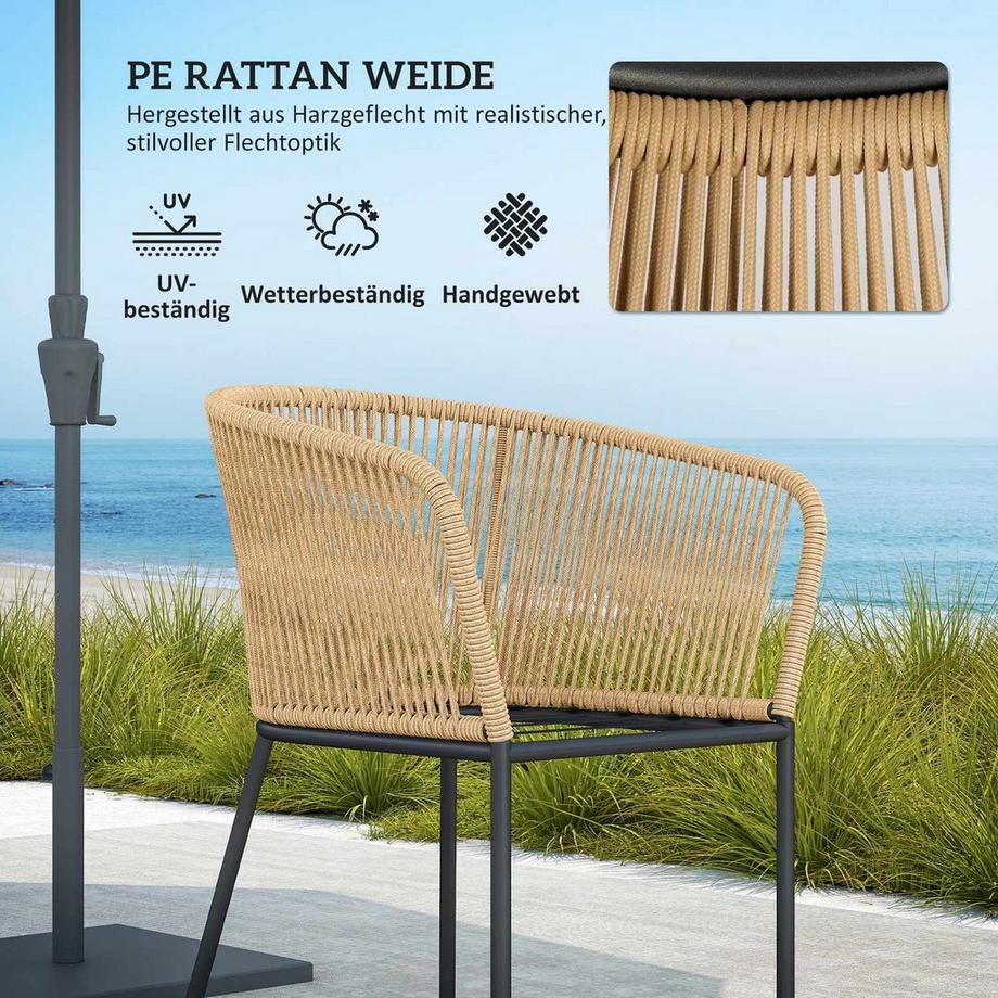 Northio 5-teiliges Polyrattan Gartenmöbel-Set für 4 Personen, wetterfest Balkonmöbel mit Tisch 4 Stühle abnehmbar Sitzkissen, Outdoor Terrassenmöbel Lounge-Set für Balkon, Garten, Naturholz+Khaki |  