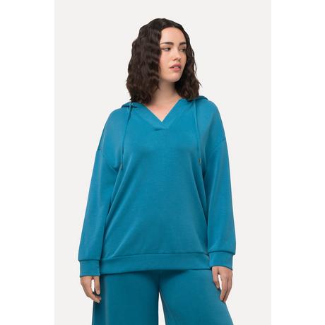 Ulla Popken  Felpa oversize con cappuccio, scollo a V e maniche lunghe 