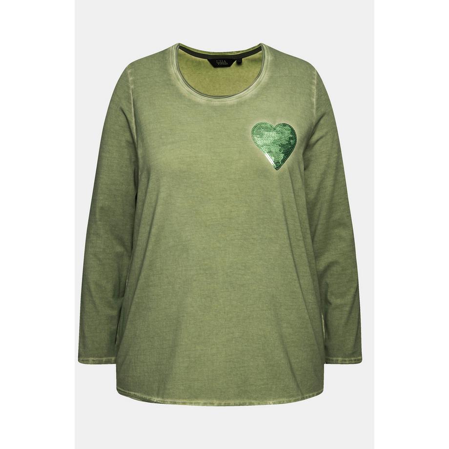 Ulla Popken Maglia Maniche Lunghe Scollo V Cuore Paillettes Tinta Fredda  