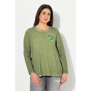 Shirt, cold dyed, Pailletten-Herz, V-Ausschnitt, Langarm