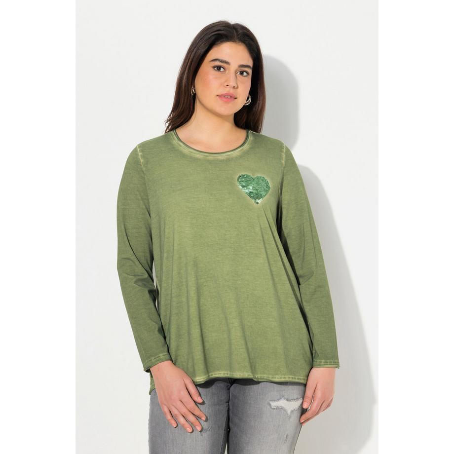 Ulla Popken Maglia Maniche Lunghe Scollo V Cuore Paillettes Tinta Fredda  