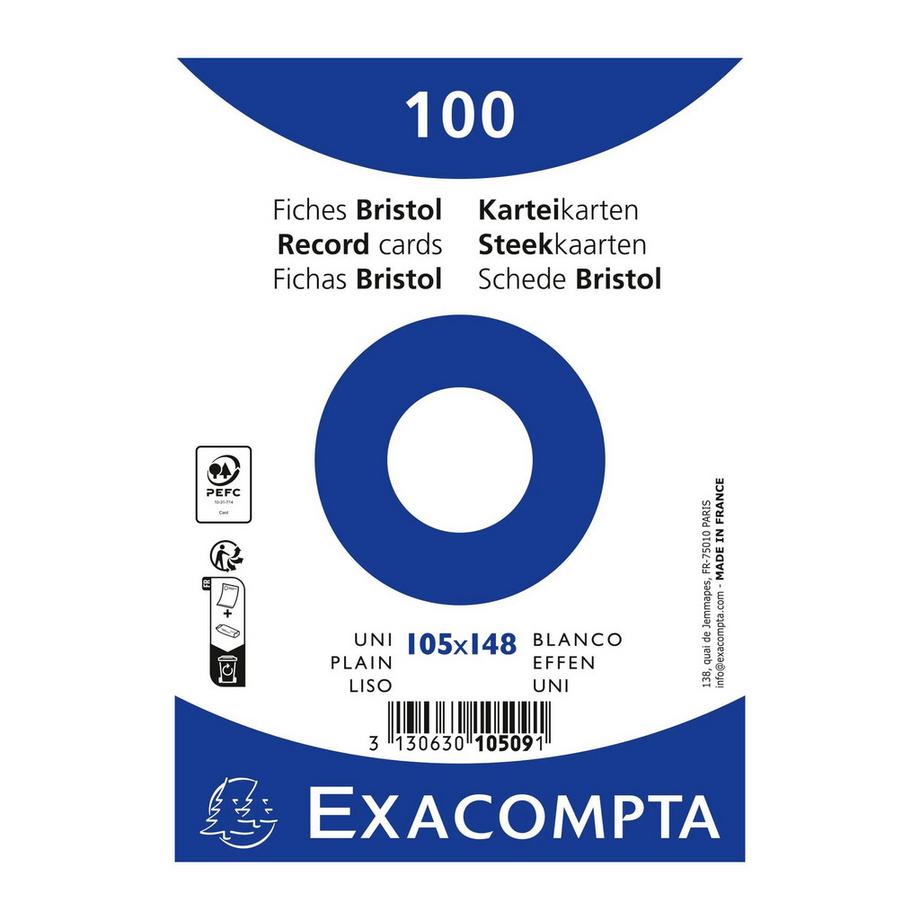 Exacompta Confezione 100 cartoncini bristol formato sotto film senza righe non perforati 105x148mm - x 20  