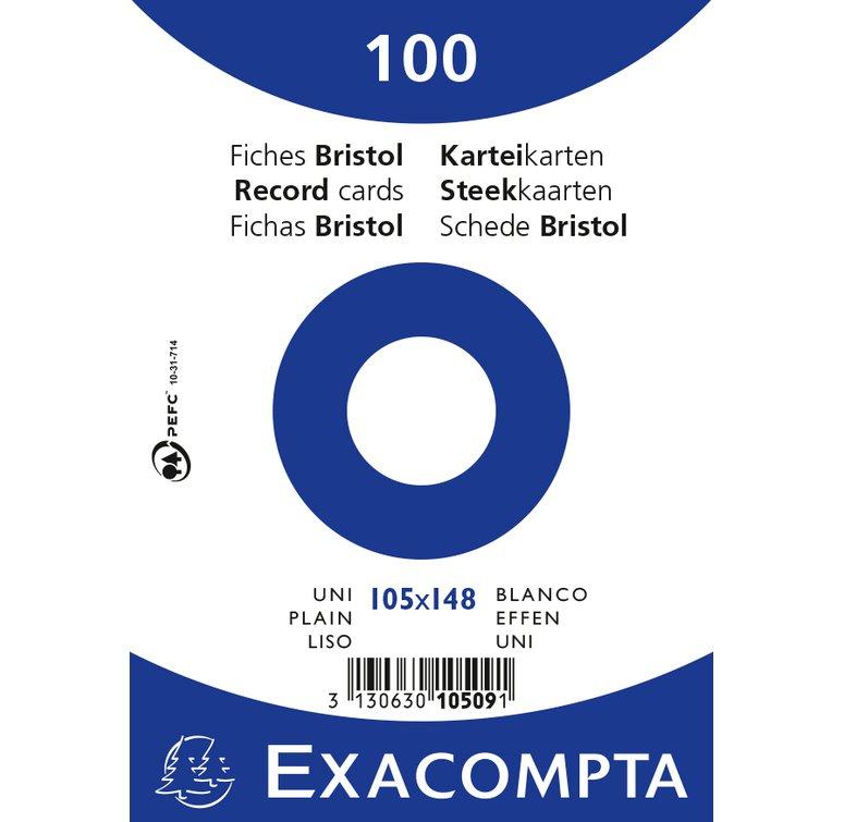 Exacompta Paquet 100 fiches sous film - bristol uni non perforé - 105x148mm - x 20  