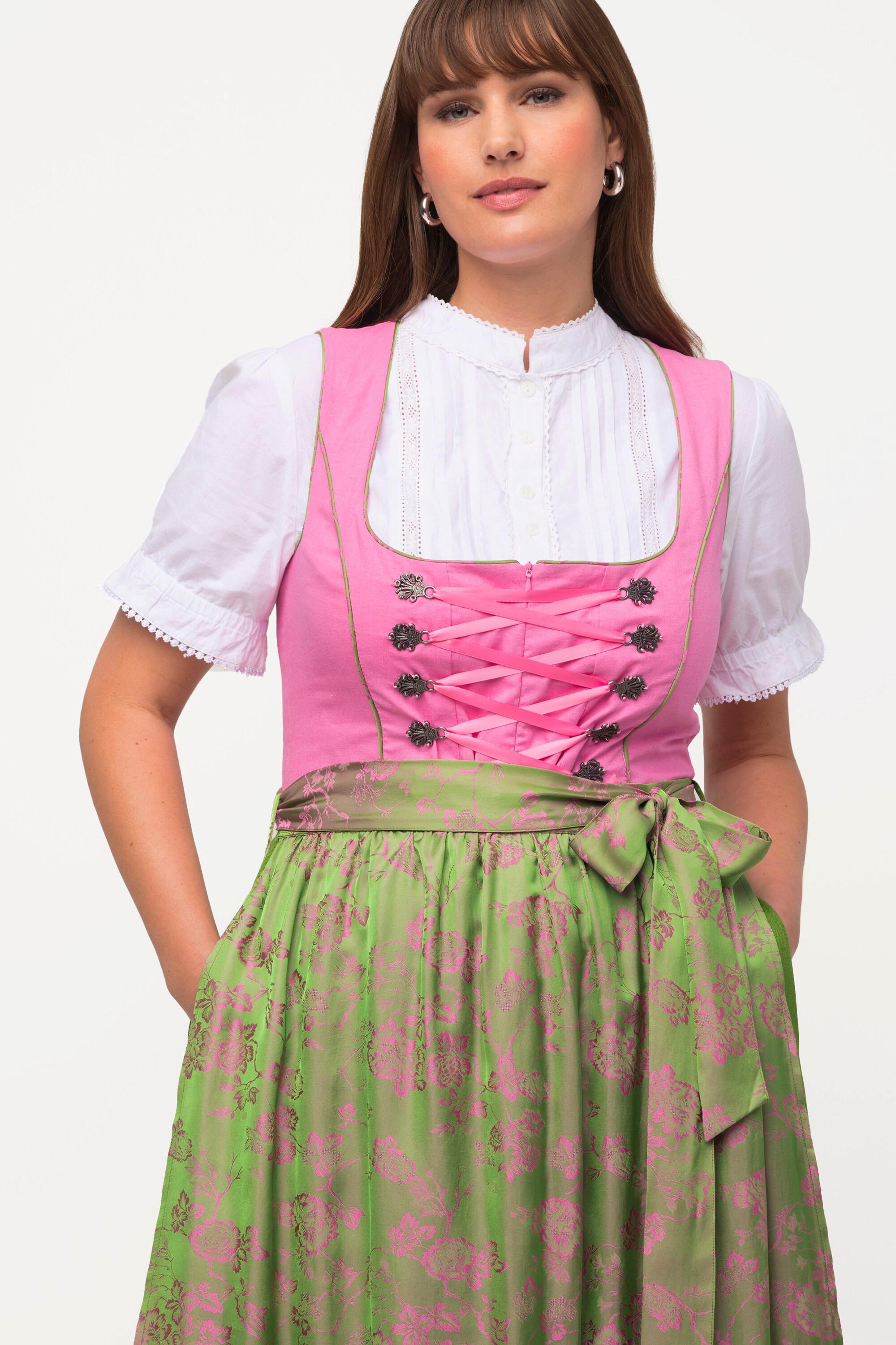 Ulla Popken  Abito tradizionale Dirndl smanicato con allacciatura e scollo rettangolare 