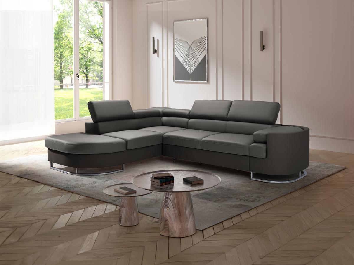 Vente-unique Canapé d'angle gauche convertible en tissu et simili gris et anthracite MYSEN II  