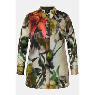 Ulla Popken  Chemisier en soie, motif roses, manches longues et col chemise 