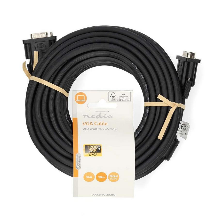 Nedis  Câble VGA | VGA mâle | VGA mâle | plaqué nickel | résolution maximale : 1280x768 | 10,0 m | rond | ABS | noir | étiquette 