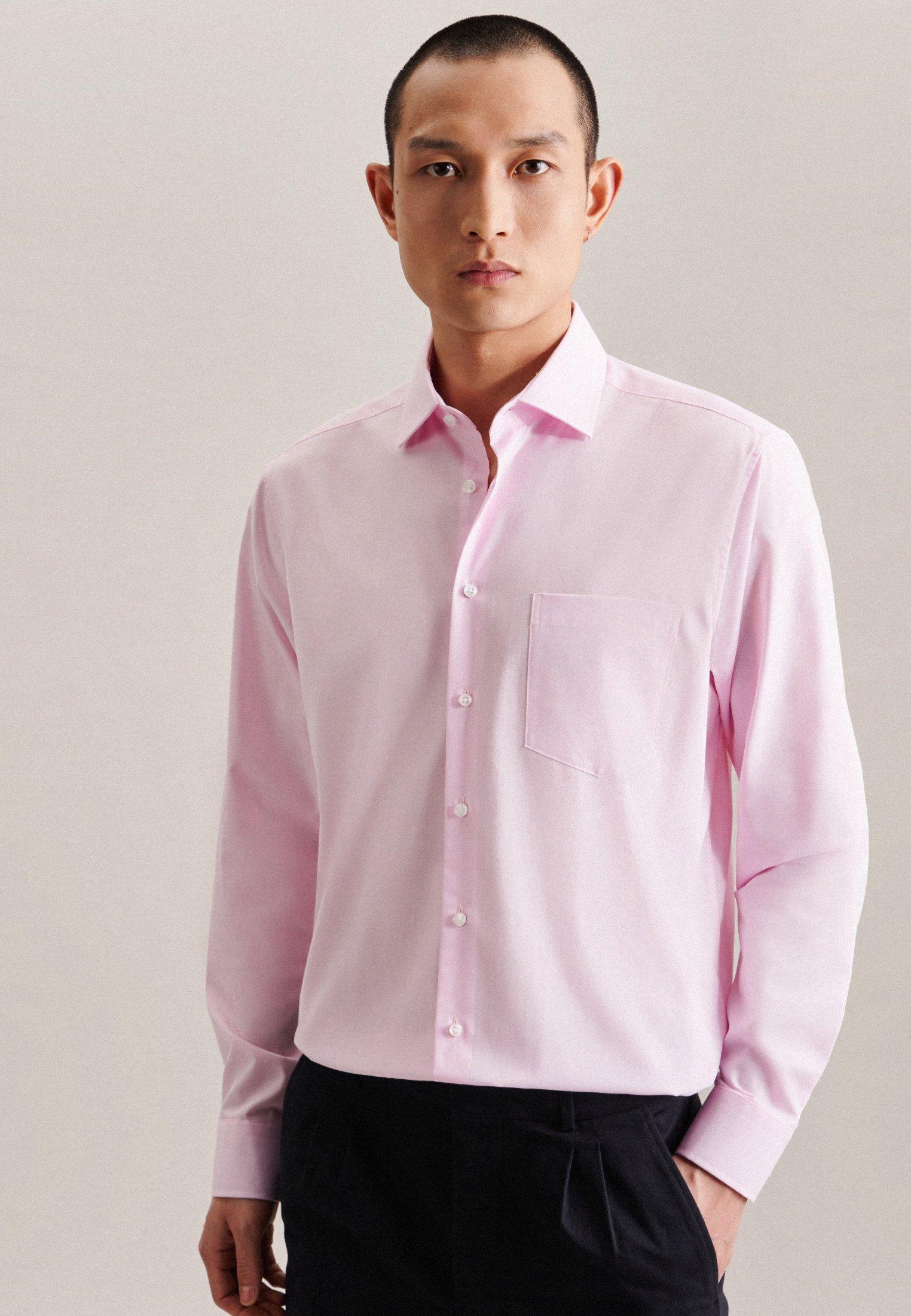 Image of Business Hemd Regular Fit Langarm Uni Herren Pink 38