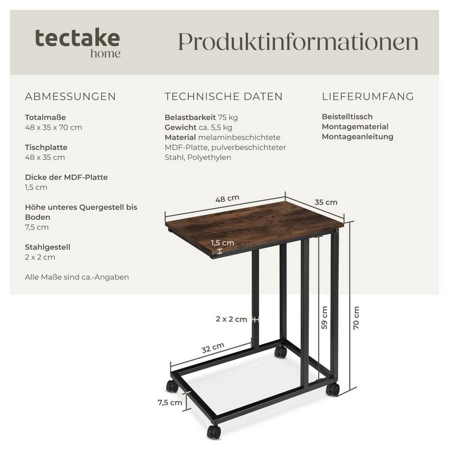 Tectake Table d'appoint LUTON style industriel  