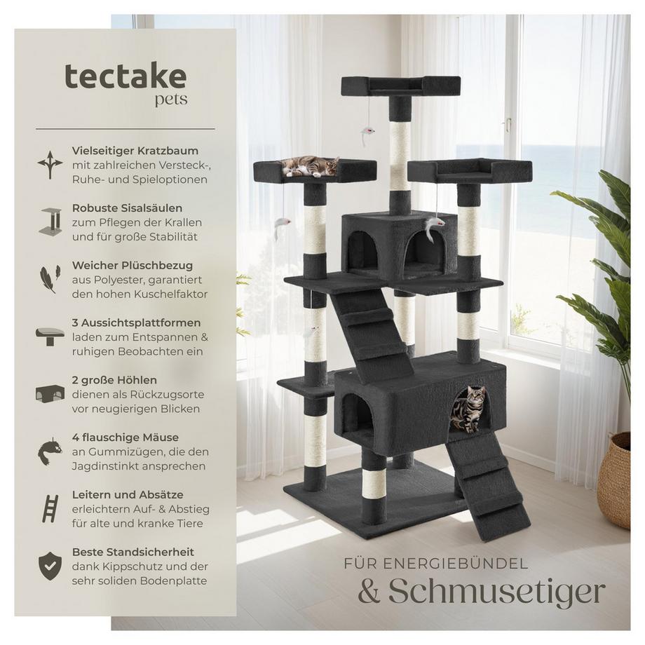 Tectake  Arbre à chat BARNEY 170 cm avec griffoir et plateforme d'escalade 