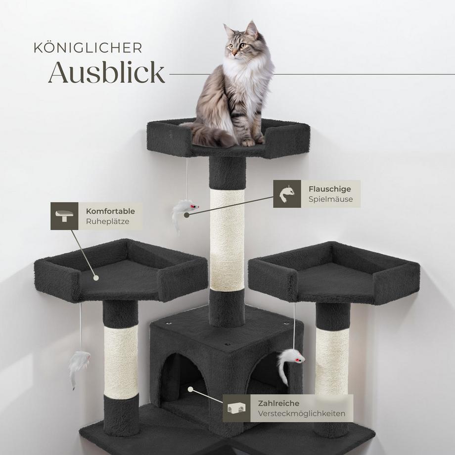 Tectake  Arbre à chat BARNEY 170 cm avec griffoir et plateforme d'escalade 