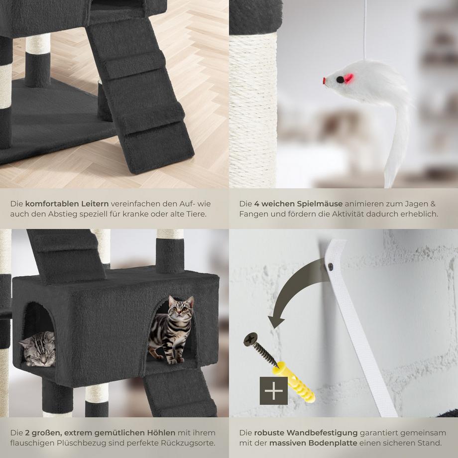 Tectake  Arbre à chat BARNEY 170 cm avec griffoir et plateforme d'escalade 