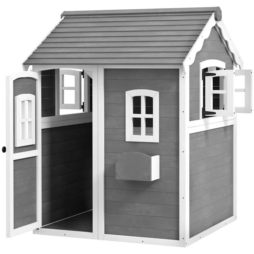 Northio - Casetta da gioco per bambini in legno, casetta da esterno con porta, finestra e fioriera, casetta per bambini, casetta da giardino per bambini 3-8 anni Aosom, 112cm