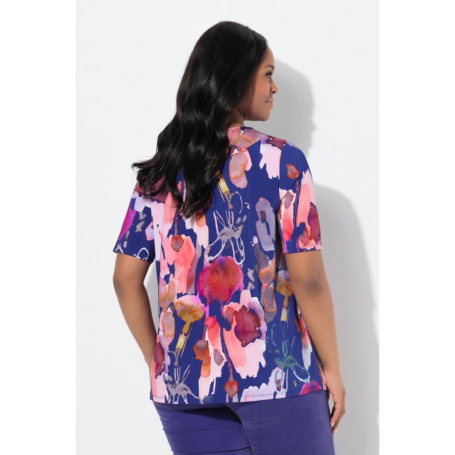 Ulla Popken Blüten V-Ausschnitt Halbarm Slinkyshirt  
