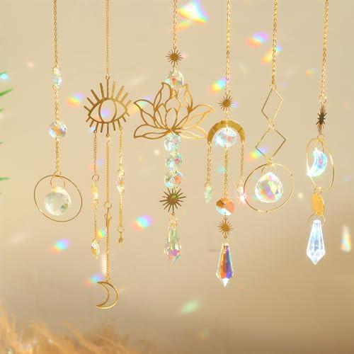 Alopini Suncatchers, 6 Pièces Lotus Perles Pendentif Décoration, Décoration De Fenêtre Suspendue, Suncatchers En Cristal  