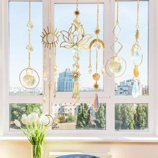 Alopini Suncatchers, 6 Pièces Lotus Perles Pendentif Décoration, Décoration De Fenêtre Suspendue, Suncatchers En Cristal  