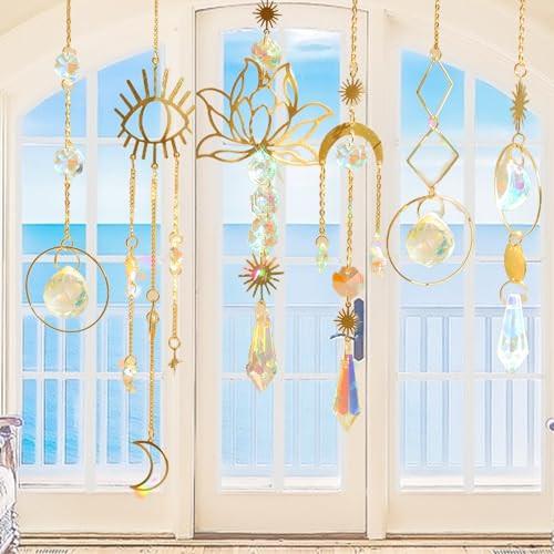 Alopini Suncatchers, 6 Pièces Lotus Perles Pendentif Décoration, Décoration De Fenêtre Suspendue, Suncatchers En Cristal  