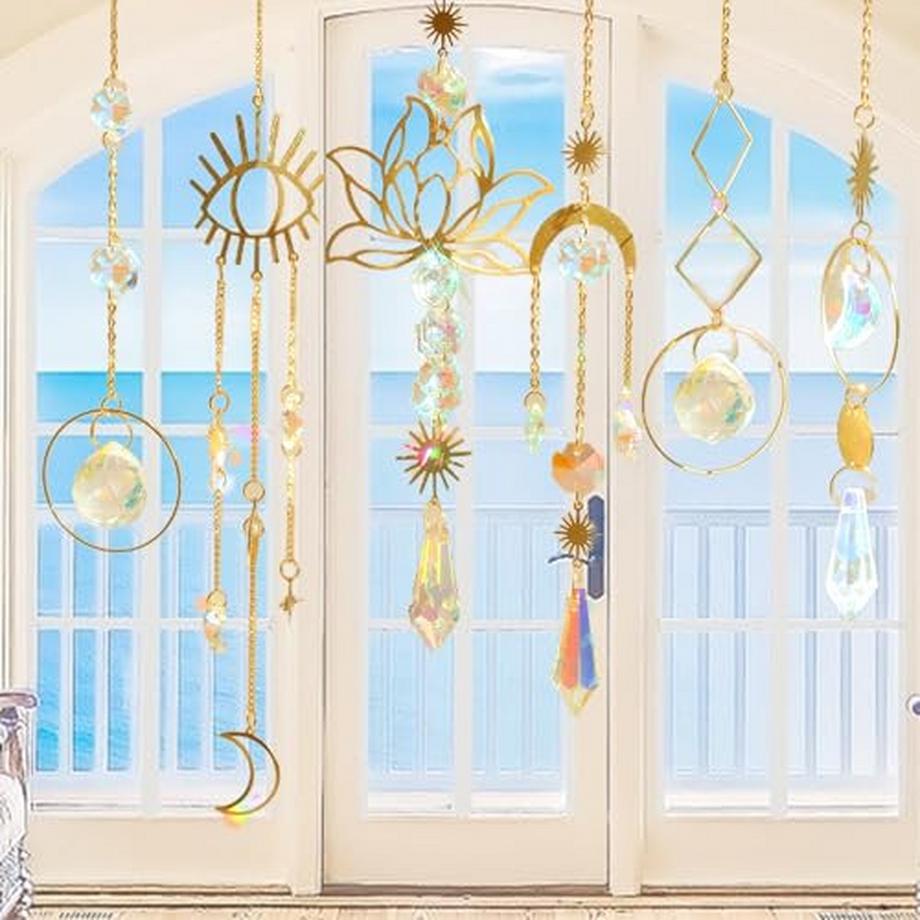 Alopini Sonnenfänger ,6 Stück Lotus Perlen Anhänger Dekoration,hängende Fensterdekoration,Kristall-Sonnenfänger  