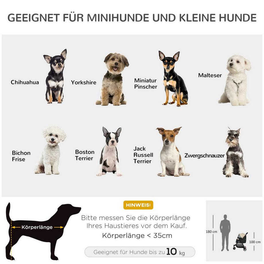 Northio  2 in 1 Hundewagen Hundebuggy mit Regenschutz klappbar für Hunde & Katzen bis 10 kg Katzenbuggy mit Kissen Netzfenstern Türen Aufbewahrungskorb Katzenwagen Buggy Khaki Aosom 