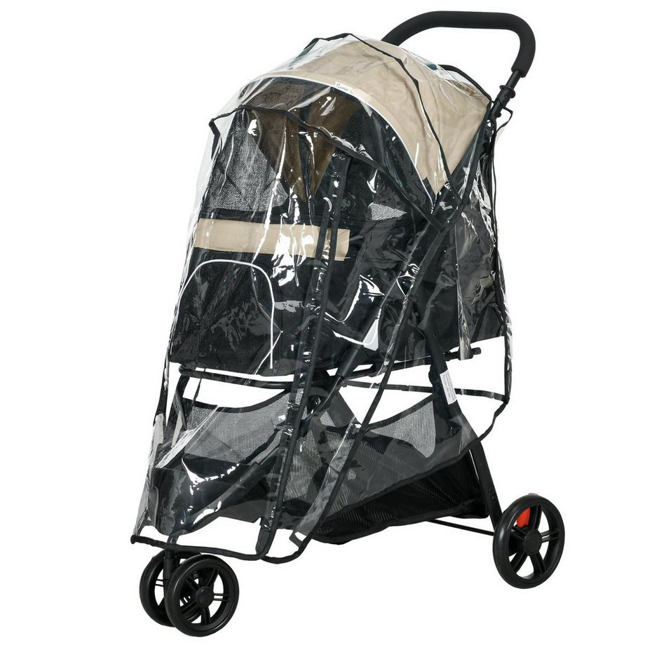 Northio  2 in 1 Hundewagen Hundebuggy mit Regenschutz klappbar für Hunde & Katzen bis 10 kg Katzenbuggy mit Kissen Netzfenstern Türen Aufbewahrungskorb Katzenwagen Buggy Khaki Aosom 