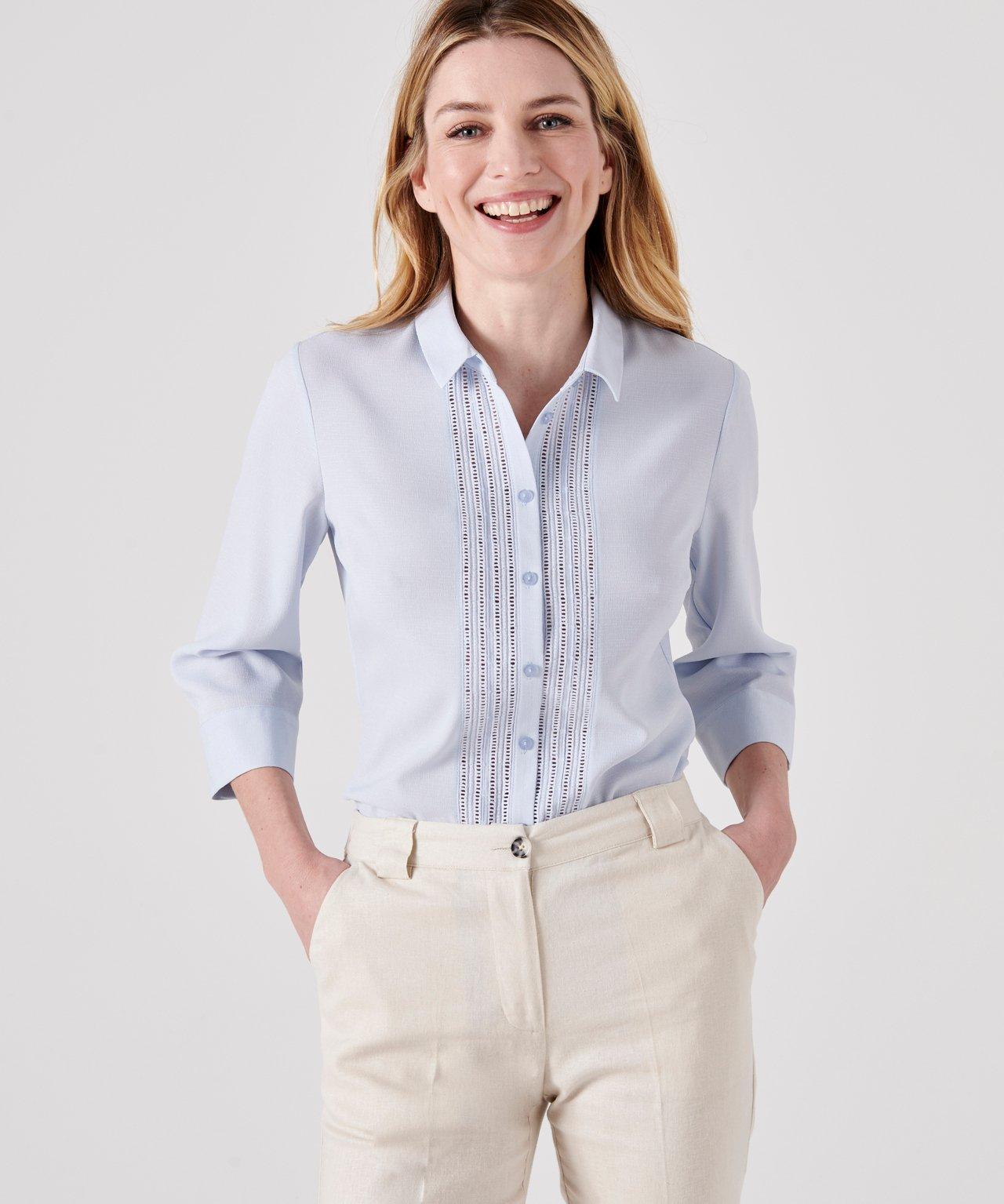 Image of Modische Bluse Mit Hohlsaumstickerei. Damen Violett 46