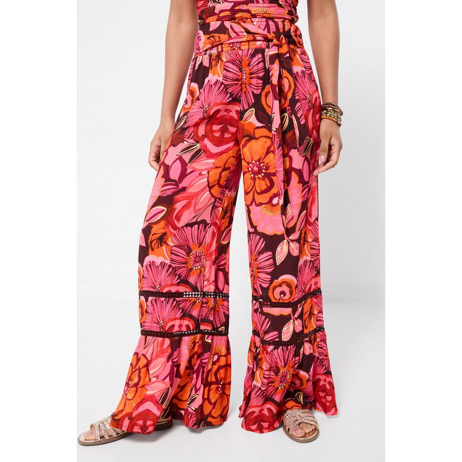 Joe Browns Pantaloni Larghi con Stampa Floreale e Cintura a Nastro  