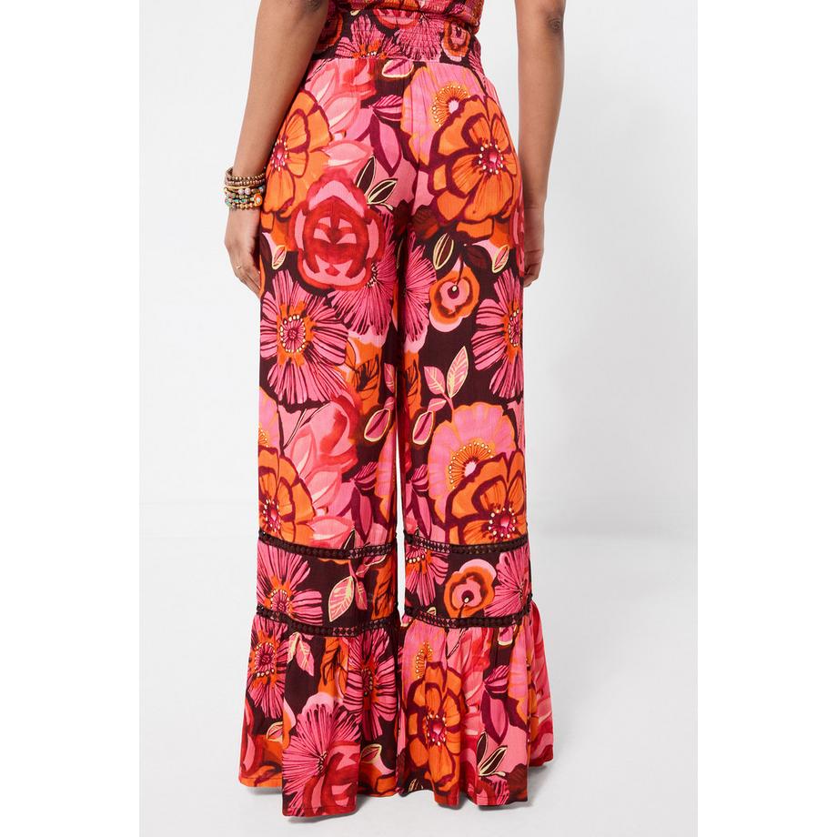 Joe Browns Pantaloni Larghi con Stampa Floreale e Cintura a Nastro  