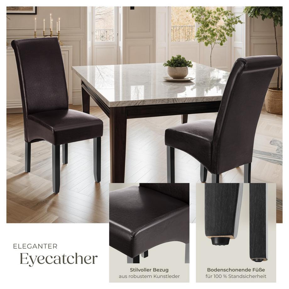 Tectake Chaise de salle à manger  avec revêtement en cuir synthétique  