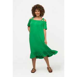 Ulla Popken  Midikleid, Volant, A-Linie, Carmenausschnitt, Halbarm 