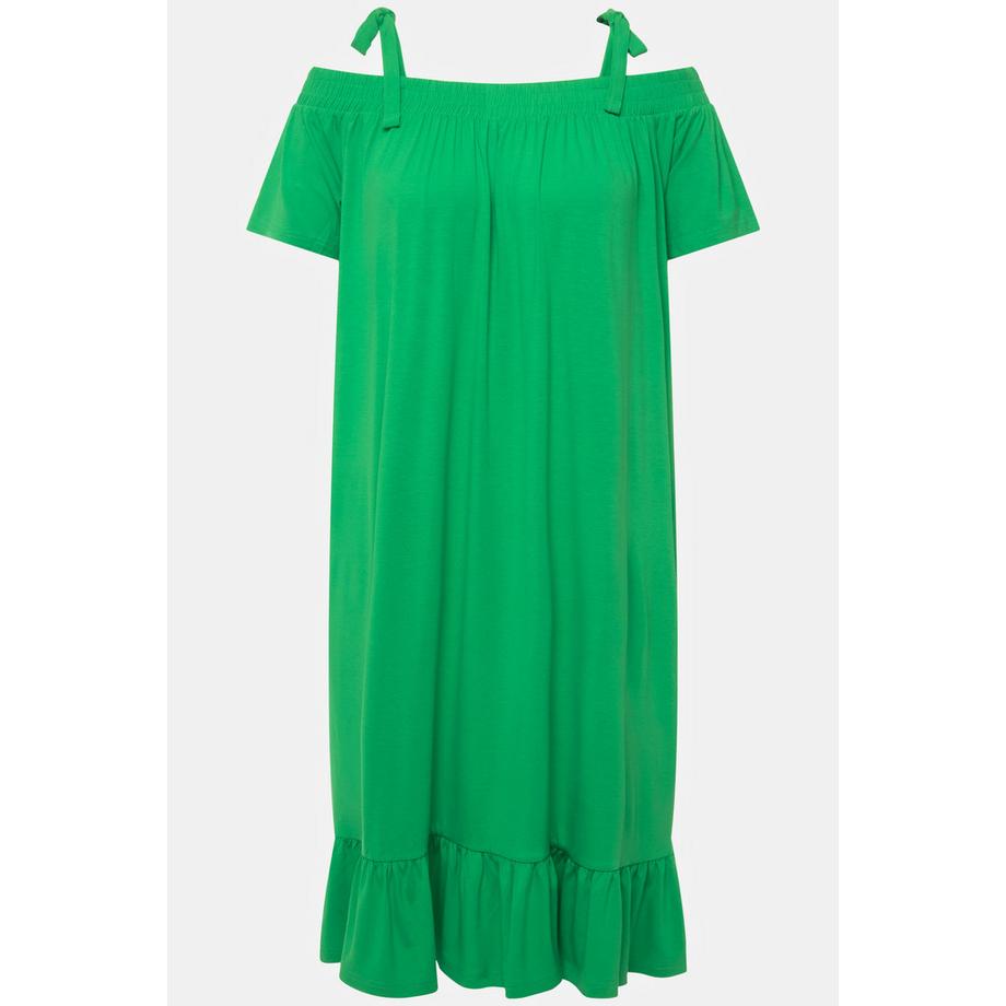 Ulla Popken Abito Midi Volant A-Linea Scollatura Carmen Mezza Manica  