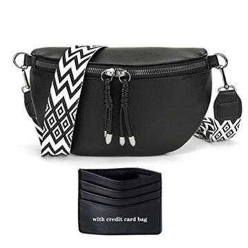 bauchtasche stylisch brusttasche Crossbody Bag Breiter Gurt veganes Leder Schwarz Kreditkartenpaket